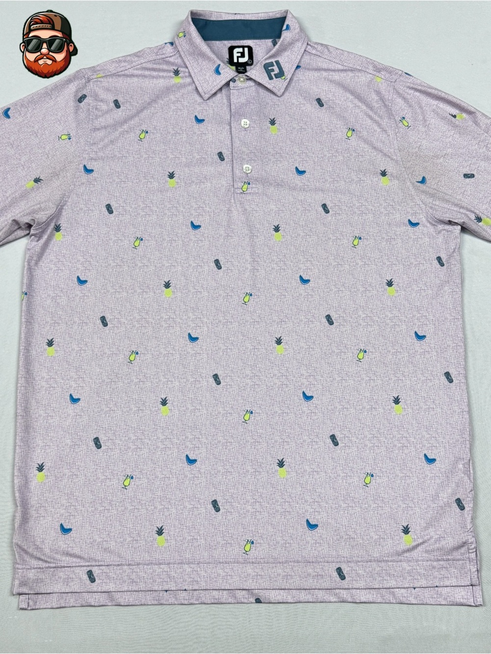 Men’s FootJoy Large Purple Pineapple Cocktail Performance Golf Polo